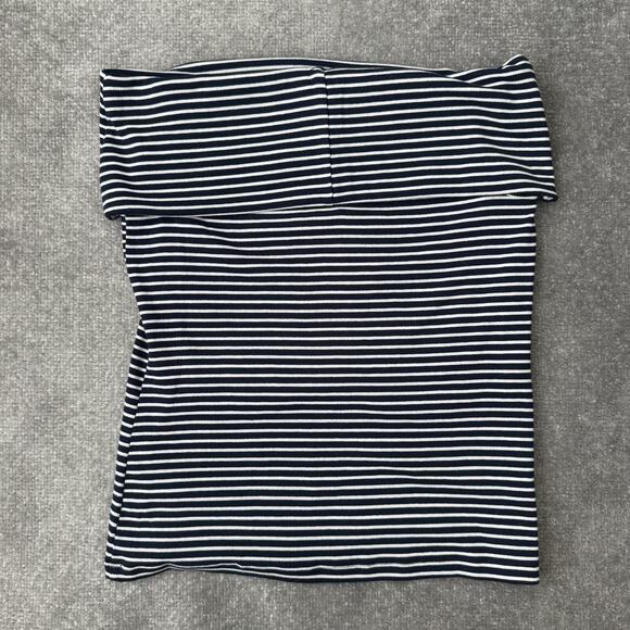 LOFT Off Shoulder Shirt Womens XL Navy Blue White Striped Ribbed Stretch Top - Picture 8 of 8